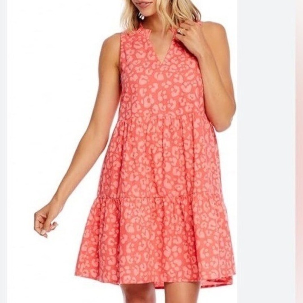 Mud Pie Sleeveless Coral Tiered Pullover Dress Boho 100% Cotton Made in‎ India